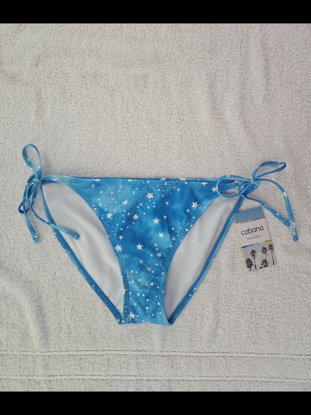 NWT Cabana by Crown & Ivy Blue Starry Night Side Tie Bikini Bottom - XL
